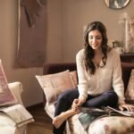 Cozy feminine apartment with soft lighting and neutral decor