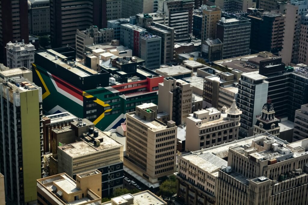 Johannesburg city centre with modern buildings and urban lifestyle atmosphere